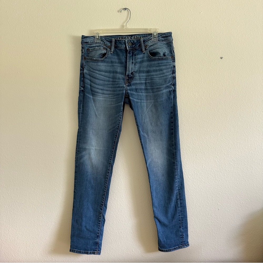 Men's American Eagle Airflex Blue Denim Skinny Jeans, Size 33x30
